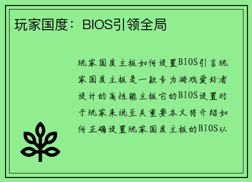 玩家国度：BIOS引领全局
