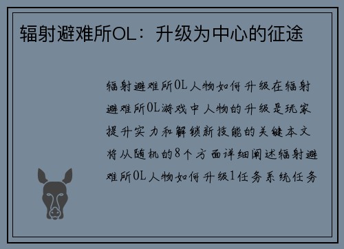 辐射避难所OL：升级为中心的征途